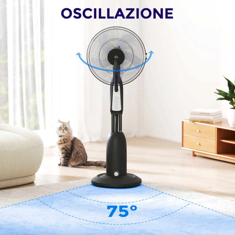 HOMCOM Ventilatore Nebulizzatore a 3 Velocità, Oscillazione 75° e Nebulizzazione Regolabile, Nero