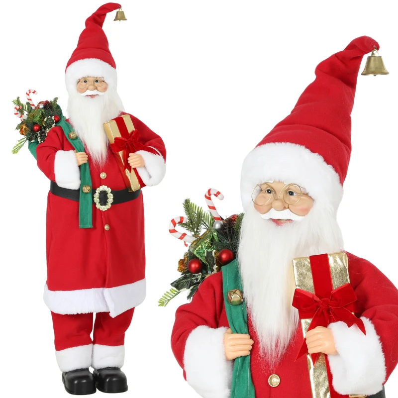 HOMCOM 4ft Singing Dancing Santa Claus, Standing Christmas Animated Santa Figure with Gift and Sack, Sound/Touch Activated