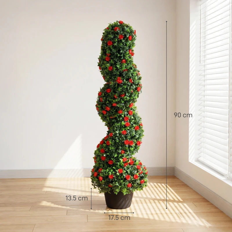 HOMCOM Decorative Artificial Plants Set of 2, UV Resistant Fake Plants in Pot for Indoor Outdoor Decor, 90cm, Red