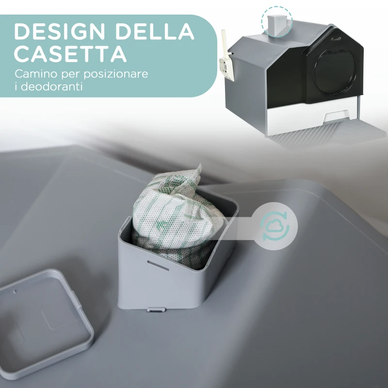 PawHut Lettiera per Gatti Chiusa con Vassoio Estraibile, Tappetino e Paletta Inclusi, 47x45x42cm, Grigio