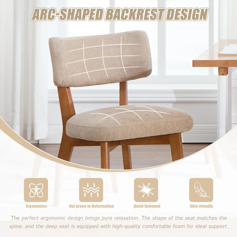 Stylish Mid-Century Dining Chairs with High-Density Foam, Comfortable Upholstered Side Chairs for Dining Room, 47L x 54.5W x 77H cm, Khaki