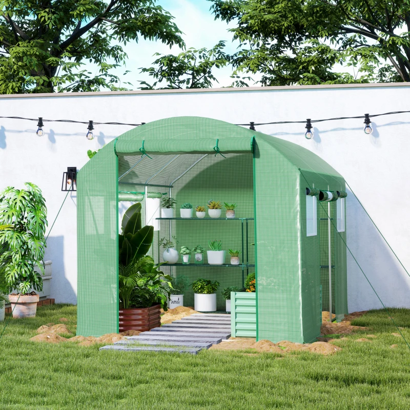 Outsunny 9.8 x 6.6ft Walk-In Polytunnel Greenhouse - Green
