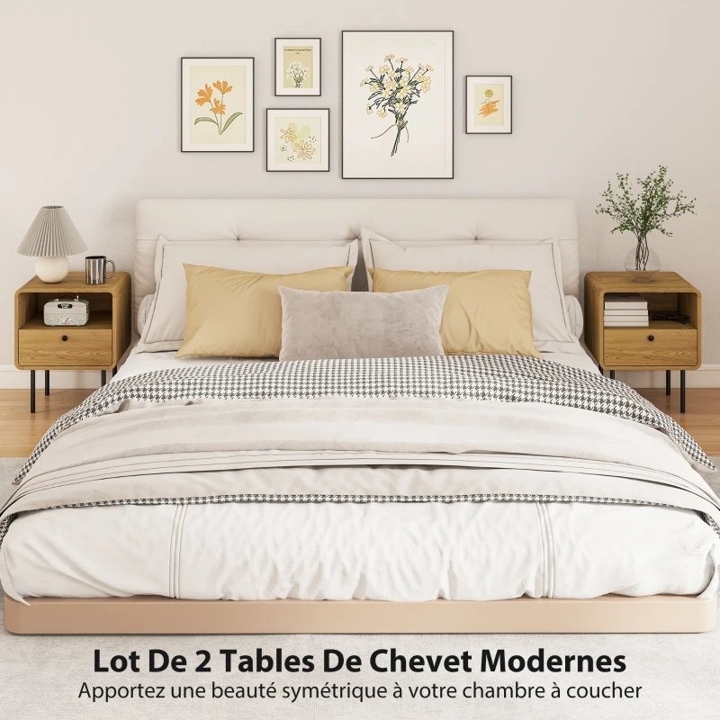 HOMCOM Table de chevet étroite table d'appoint compartiment ouvert et 1 tiroir pieds en acier 40 x 36 x 50 cm, effet bois chêne