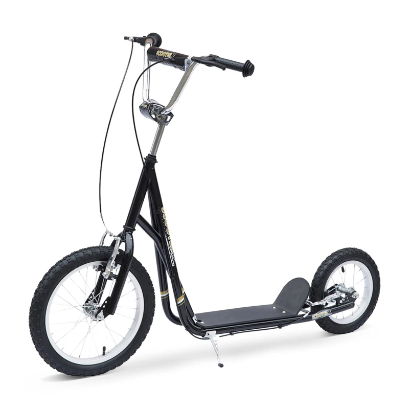HOMCOM Trottinette patinette Vélo Enfant à partir de 5 Ans Tout Terrain Grands pneus gonflables Guidon réglable poignées Freins et béquille pour Adultes et Enfants Acier Noir