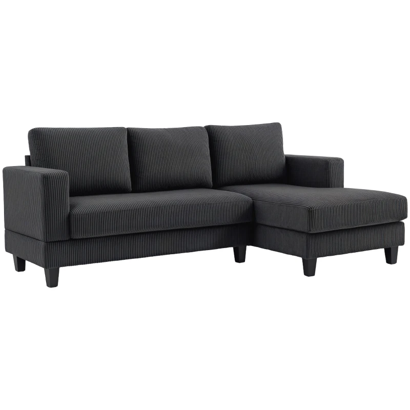 HOMCOM Canapé d'angle en velours côtelé 3 places avec méridienne et coussin à ressorts épais, largeur 214 cm, gris foncé