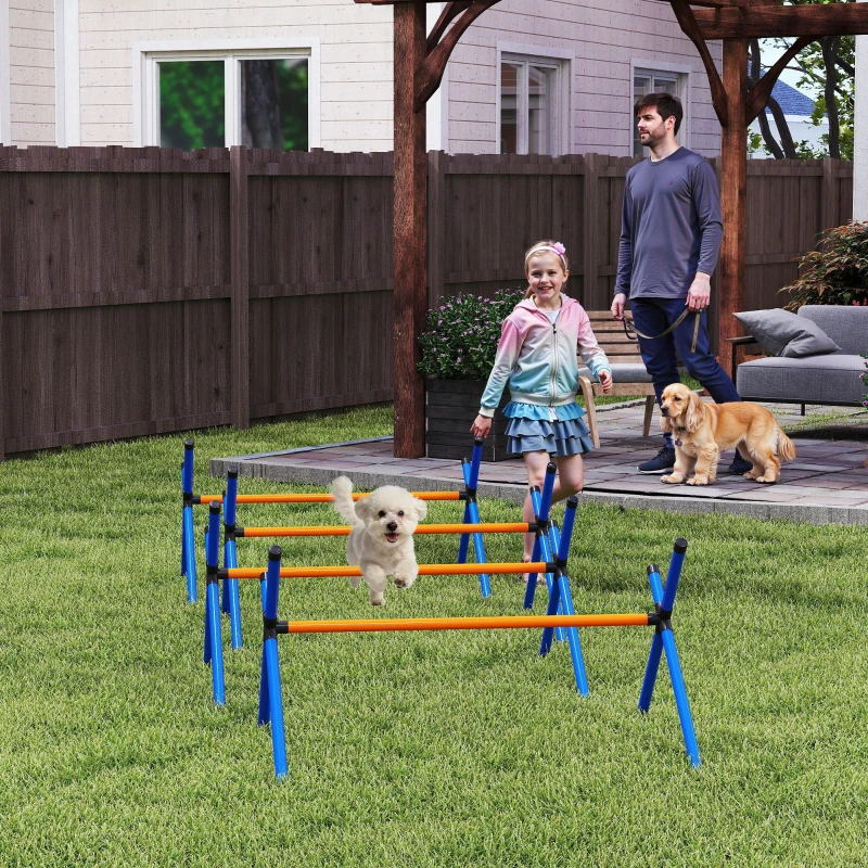 PawHut Agility Set Hunde, 4-teiliges Agility Ausrüstung mit Hürden, Tragetasche Höhenverstellbar Trainingsset für kleine Hunde