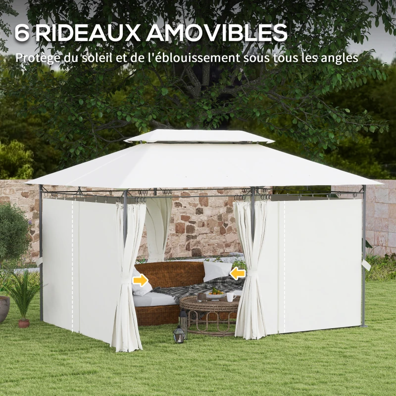 Outsunny Tonnelle de jardin 3 x 4 m tente de réception avec 6 rideaux amovibles à double toit pour patio, festival, crème
