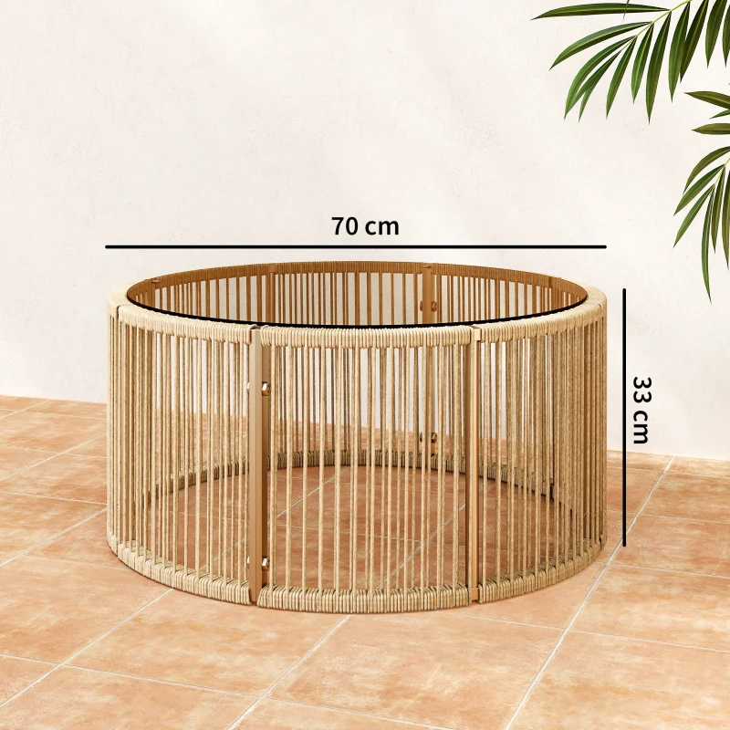Outsunny Beistelltisch aus Polyrattan Kaffeetisch mit gehärteter Glasplatte Gartentisch mit Stahlrahmen 70 x 70 x 33 cm Braun