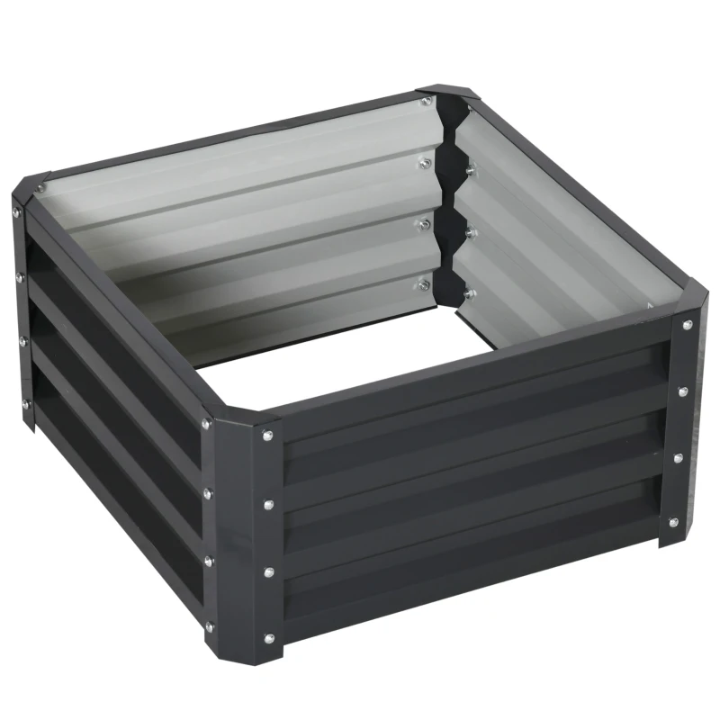 Outsunny Set of 2 Raised Garden Bed, Outdoor Elevated Galvanised Planter Box for Flowers, Herbs, 60x60x30.5cm, Grey