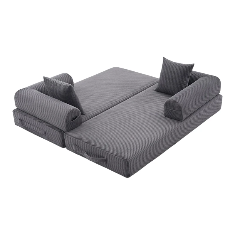 Cozy Compressible Folding Sofa with Detachable Metal Frame, Soft Modular Sectional Couch for Small Apartment, 110L x 33W x 33H cm, Dark Gray