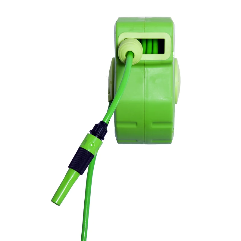 Outsunny Avvolgitubo a Parete Bloccabile e Retraibile in Plastica con Rotazione 180°, 35.5x11.5x27.5 cm, Verde