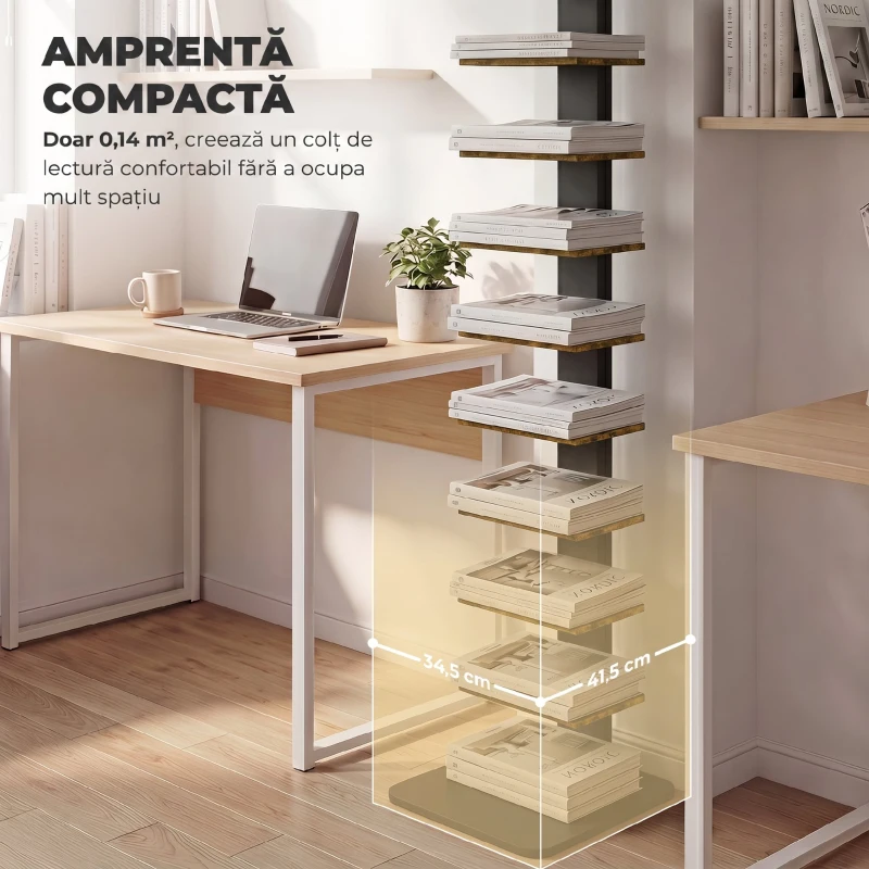 HOMCOM Bibliotecă Tip Turn Multifuncțională cu 11 Rafturi, Maro Rustic