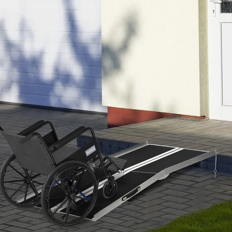 HOMCOM Rampe de fauteuil roulant pliable, rampe de chargement sablage 183x73,5 cm en alliage d'aluminium, antidérapante, bordures de sécurité, charge max. 270 kg, noir