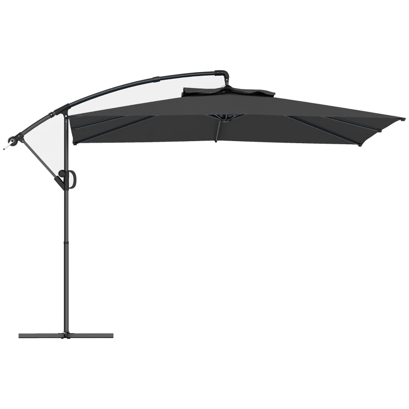 Outsunny Parasol déporté carré 3 x 3 m avec manivelle, base croisée, parasol inclinable rotation à 360° toile 180 g/m² gris foncé