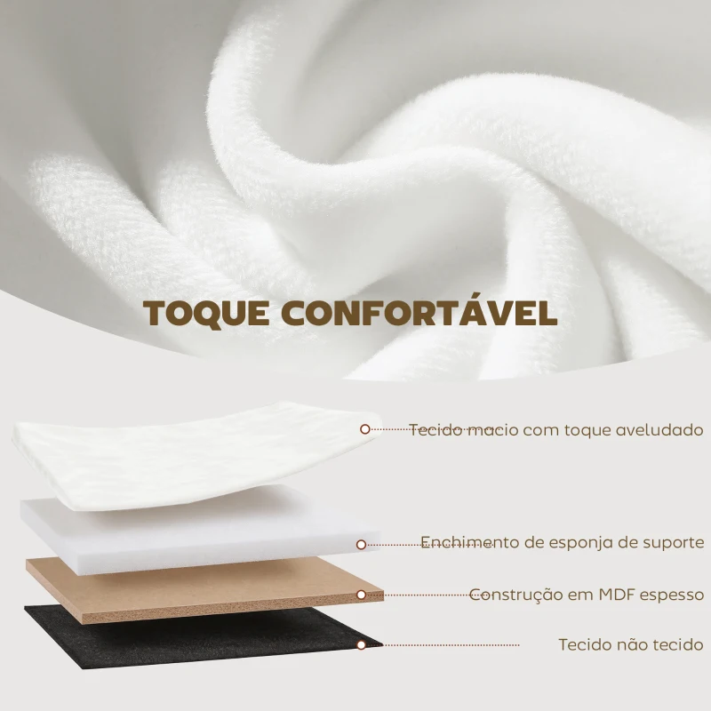 HOMCOM Puff de Arrumação 72 L 76x38x35 cm Estofado em Veludo Baú de Arrumação Suporta 120 kg Creme