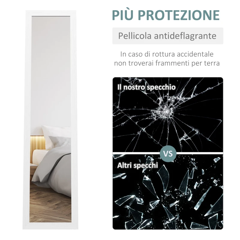 HOMCOM Specchio con Cornice in MDF con Piedini e Ganci per Utilizzo a Muro o a Parete, 37x40x155 cm