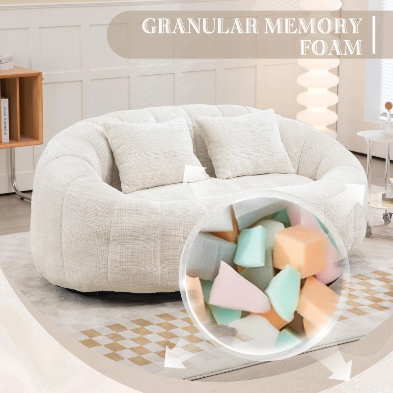 Cozy Oversized Bean Bag Sofa with 2 Matching Pillows, Soft 2-Seat Sectional Couch for Living Room and Bedroom, 145L x 95W x 63H cm, Beige