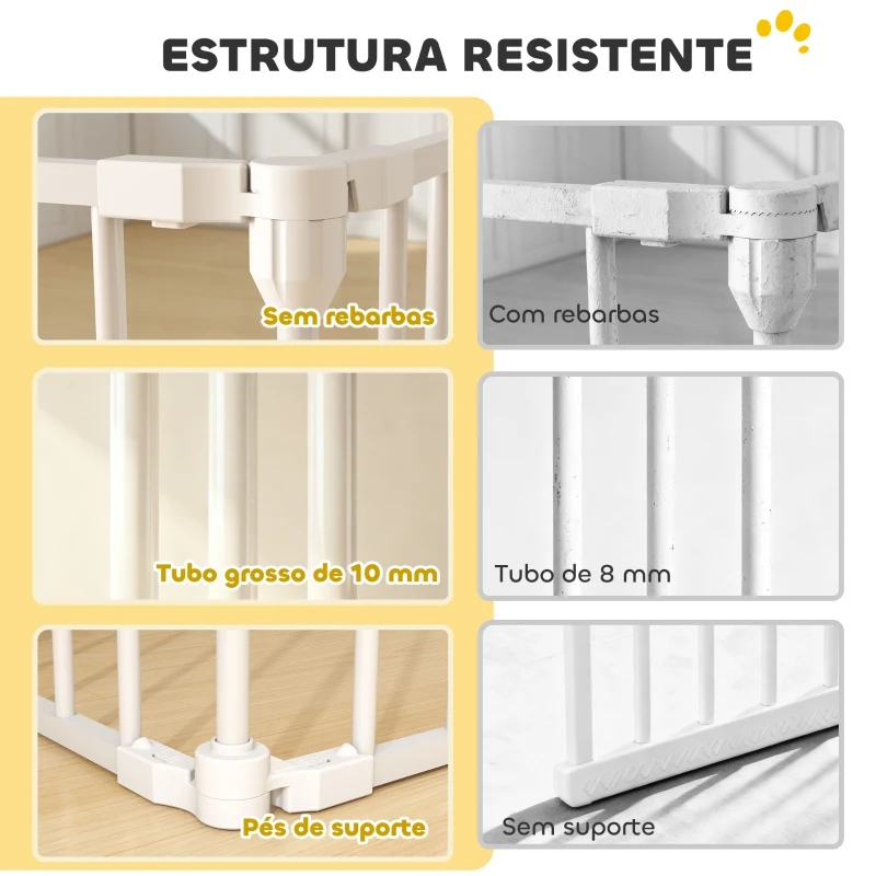 PawHut Parque para Cães Dobrável com 6 Painéis Porta com Fecho Duplo Barreira de Segurança para Escada Corredor Branco