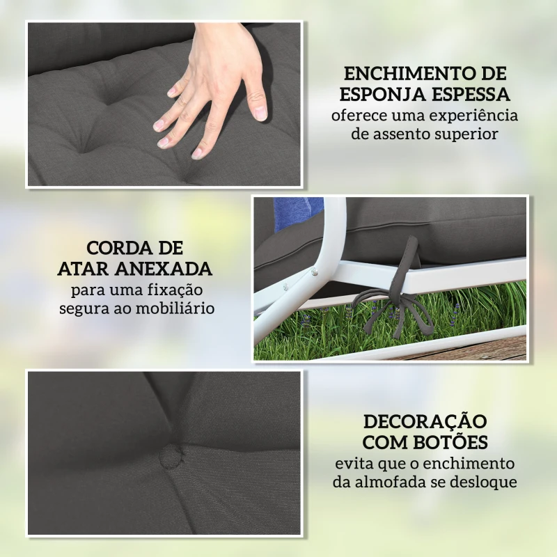 Outsunny Almofada para Banco de Jardim ou para Balanço de Jardim 120x110x12 cm de 2 Lugares com 6 Cordões de Fixação Preto