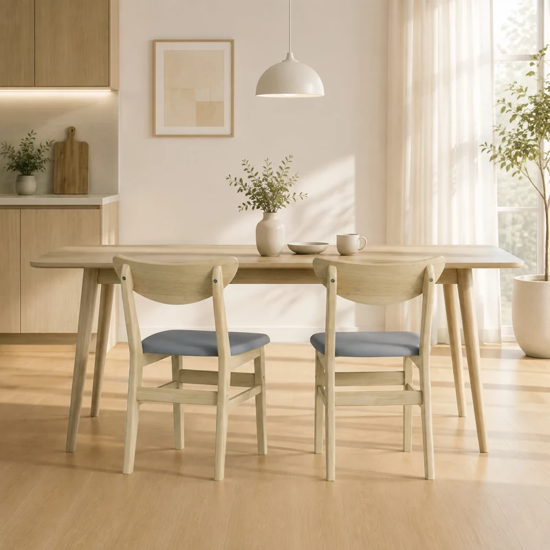 HOMCOM 2er-Set Esszimmerstühle, Küchenstühle, gepolsterte Leinen-Sitze, geschwungene Rückenlehne, Grau und Naturholz