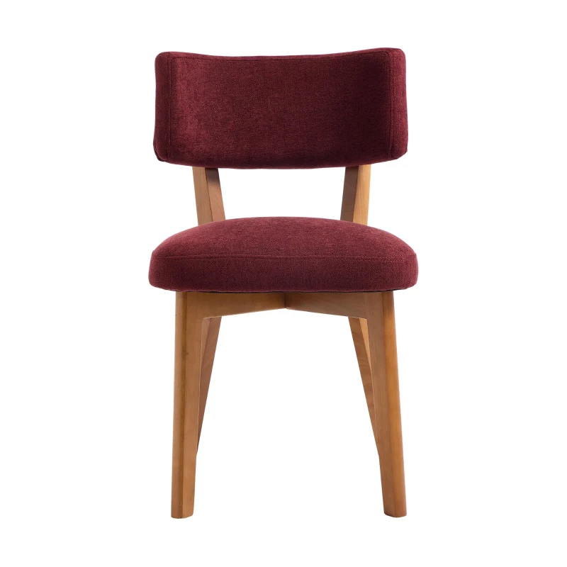 Stylish Mid-Century Dining Chairs with Ergonomic Backrest, Comfortable Upholstered Side Chairs for Dining Room, 47L x 54.5W x 77H cm, Wine Red