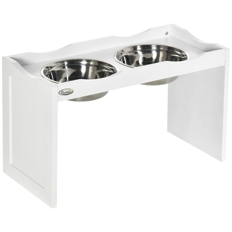 PawHut Futterstation, Napfständer, 2 Fressnäpfe je 2 Liter, Edelstahl, für große Hunde, weiß, 63 x 30 x 24cm