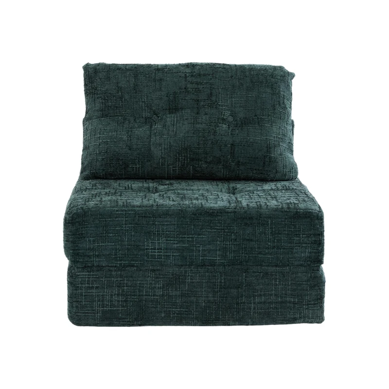 Cozy Convertible Floor Sofa Bed with Button-Tufted Detailing, Soft Chenille Folding Sleeper Couch for Living Room, 180L x 79W x 57H cm, Emerald
