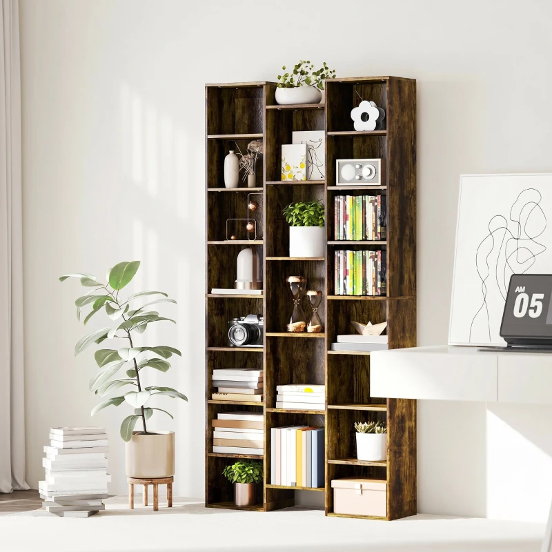 HOMCOM Libreria Moderna in Legno Alta 181 cm con 21 Scomparti e 10 Ripiani Regolabili, Marrone Rustico