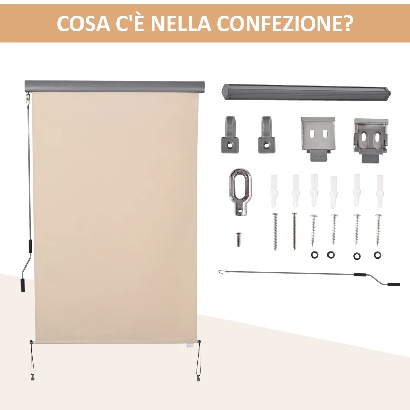 Outsunny Tenda Avvolgibile Parasole con Manovella, Installazione a Muro o Soffitto, 120x200cm, Beige