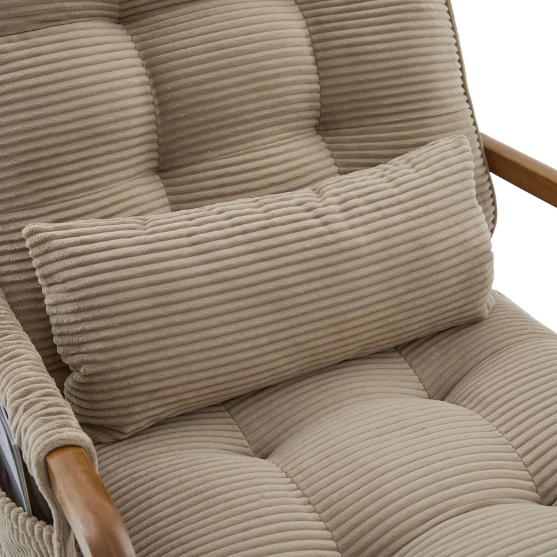 Cozy Rocking Chair with Adjustable Footrest and Side Pocket, Soft Corduroy Glider Armchair for Nursery, 92L x 80W x 70H cm, Khaki