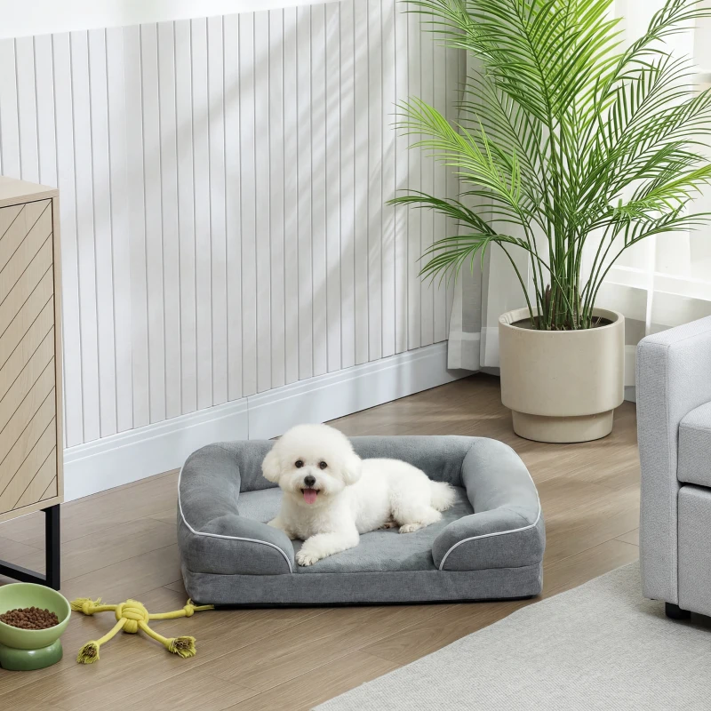 PawHut Dog Sofa Bed, Washable Pet Bed with Removable Cover and Non-Slip Bottom for Cats and Small Dogs, Grey