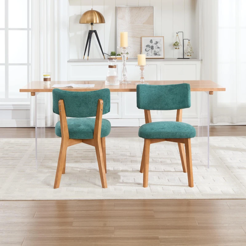 Stylish Mid-Century Dining Chairs with Ergonomic Backrest, Comfortable Upholstered Side Chairs for Dining Room, 47L x 54.5W x 77H cm, Green