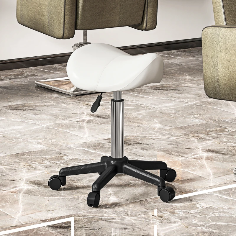 HOMCOM Tabouret à roulettes, chaise de travail avec hauteur réglable 45-57 cm et selle ergonomique, 48x47x45-57cm, blanc