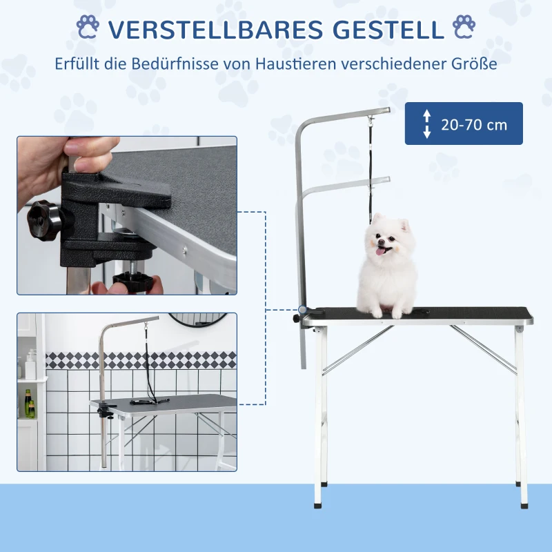 PawHut Trimmtisch für Hunde Hundepflegetisch klappbar, Haustierpflegetisch mit höhenverstellbarem Galgen, Schlingen, rutschfest Oberfläche, Schertisch bis 150 kg, 91,5 x 61,5 x 76 cm, Schwarz