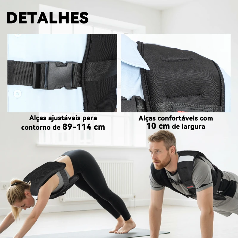 SPORTNOW Colete de Peso 8 kg Colete de Treino com 2 Tiras Ajustáveis e Bandas Reflectoras para Treino de Força Corrida 43x33 cm Preto