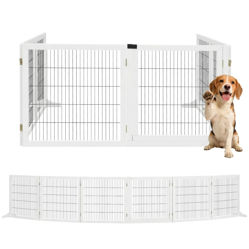 PawHut Barrière de sécurité pour chien barrière pliable à 6 panneaux avec pieds amovibles 432 x 36 x 70 cm blanc