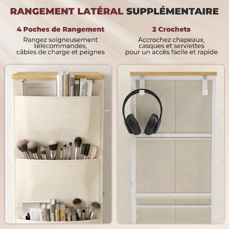 HOMCOM Commode 10 Tiroirs en Tissu, Meuble de Rangement avec 4 Poches, 2 Crochets, Structure en Acier, 80 x 30 x 94,5 cm, Beige
