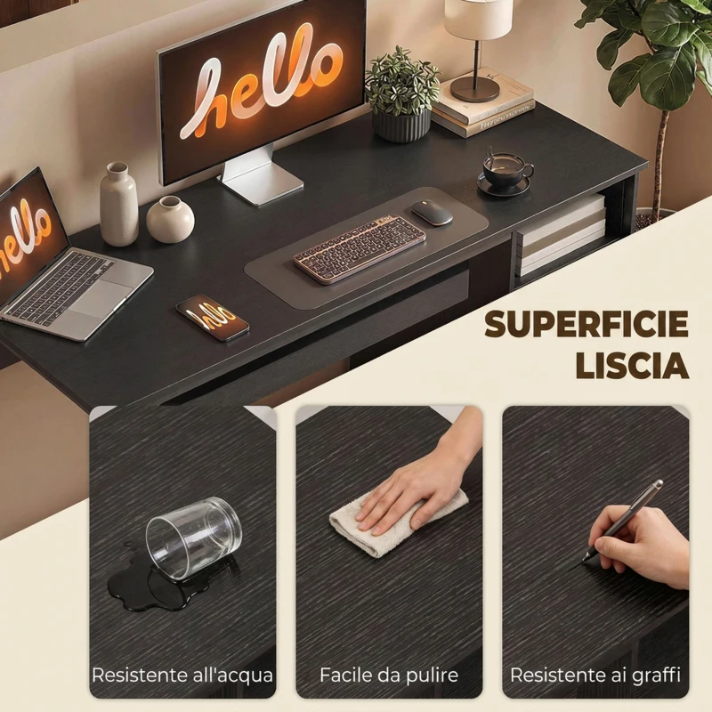 HOMCOM Scrivania Moderna con Cassetti, Ripiani Aperti e Porta Tastiera, in Legno e Acciaio, 120x52.3x76 cm, Nero