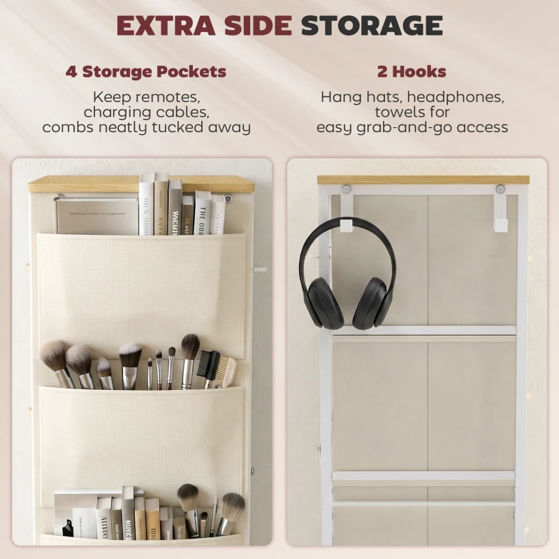HOMCOM Chest of Drawers, Dresser with 8 Fabric Drawers, Tall Storage Unit with 4 Pockets and 2 Hooks Steel Frame, Beige