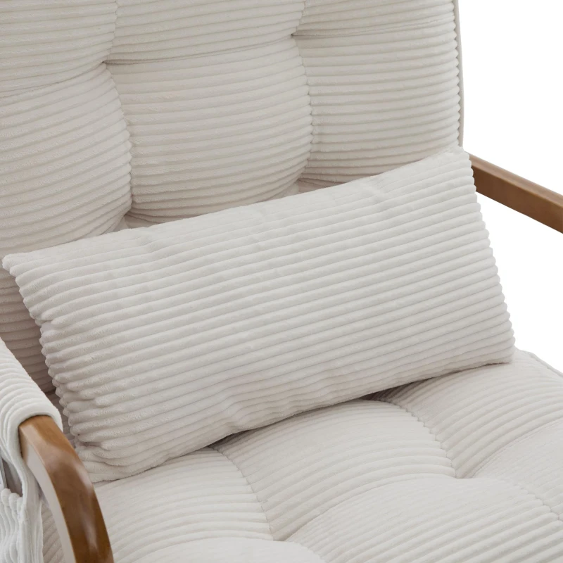 Cozy Rocking Chair with Adjustable Footrest and Side Pocket, Soft Corduroy Glider Armchair for Nursery, 92L x 80W x 70H cm, Beige