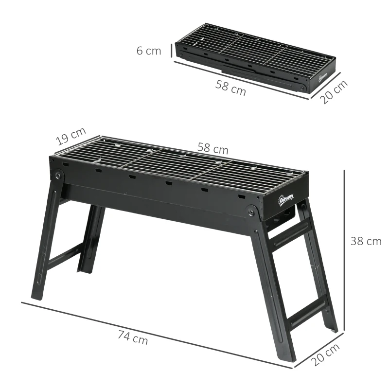 Outsunny Barbecue a Carbonella Portatile con Gambe Pieghevoli e Vassoio Estraibile, 74x20x38cm, Nero