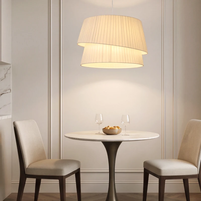 HOMCOM Lampă suspendată elegantă cu abajur dublu, reglabilă pe înălțime, pentru living, Alb