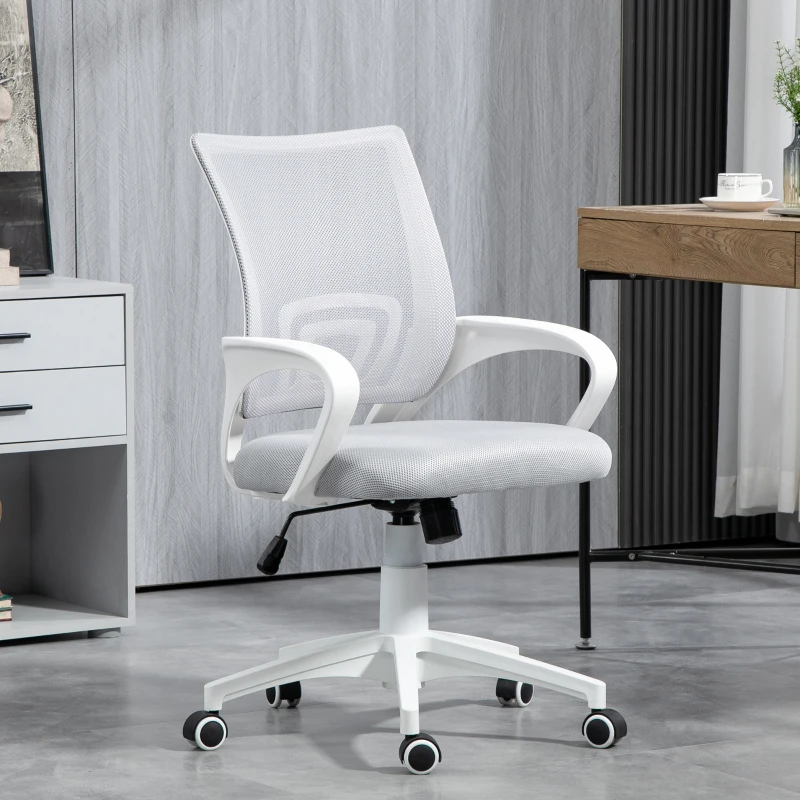 HOMCOM Cadeira de Escritório de Malha Giratória com Altura Ajustável Função Basculante e Apoio para os Braços 57x55x89-109 cm Cinza