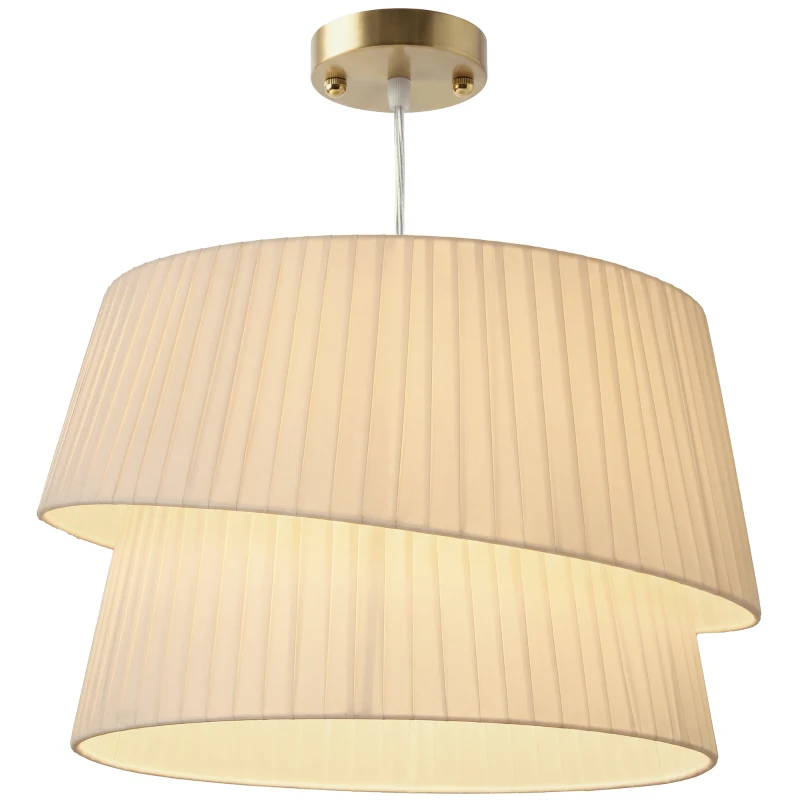 HOMCOM Lampă suspendată elegantă cu abajur dublu, reglabilă pe înălțime, pentru living, Alb