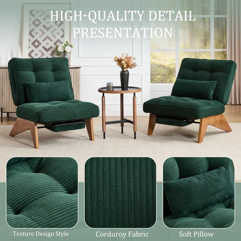 Cozy Reclining Accent Chair with Foldable Ottoman and Lumbar Pillow, Soft Adjustable Lounger for Living Room, 127L x 73W x 90H cm, Emerald
