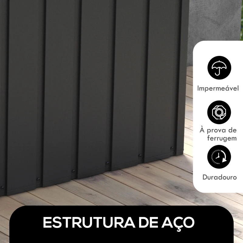 Outsunny Baú de Armazenamento Exterior em Aço com 4 Rodas 2 Pegas e Tampa com Ranhura para Cadeado 125,5x61,5x70 cm Cinzento Escuro