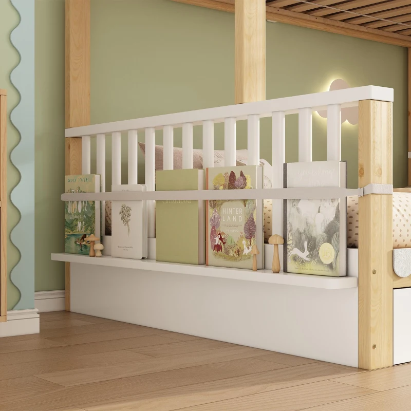 Playful Wooden Bunk Bed Frame with Storage Drawers, Solid Pine Twin Over Full Sleeper Bed for Kids Room, 195L x 140W x 154H cm, Natural+White