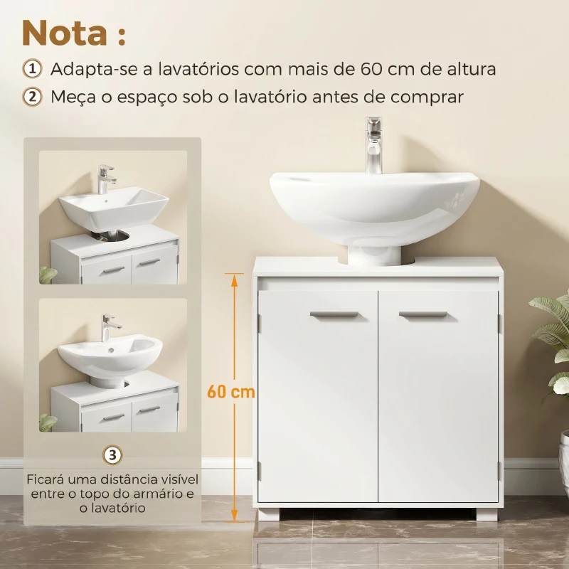 HOMCOM Móvel de Casa de Banho Moderno e Independente para Lavatório com Recorte em U e Prateleira Ajustável, Branco