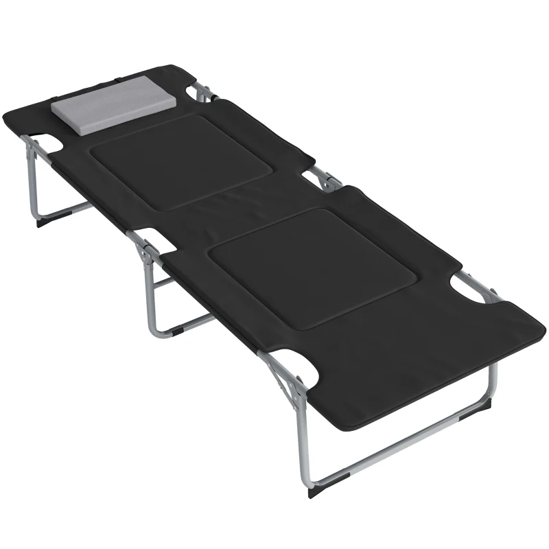 Outsunny Lit de camping pliable lit de camp pour adultes portable avec oreiller amovible rembourrage mousse 183 x 66 x 33 cm noir