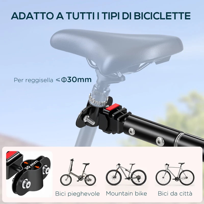 HOMCOM Rimorchio per Bicicletta Porta Oggetti in Acciaio 144×59×80cm